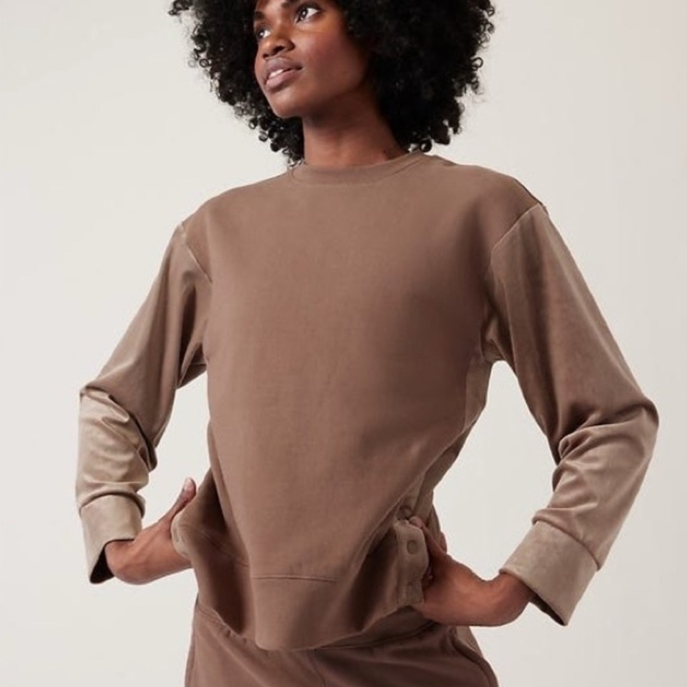 Athleta Retroplush Brown Velour Crewneck Sweatshirt Size Medium